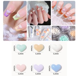 6 Colors 3D Heart Nail Charms- Light Change Design Acrylic Heart Nail Gems Decals Heart Nail Rhinestone Flat Resin Nails Accessories Jewelry Decorations for Women Girls Nail Art DIY