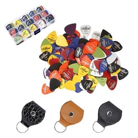 100 Púas para Guitarra, Plumillas Multicolores con 3 Cajas de PU en Forma de Guitarra, 6 Grosores, Superficie Esmerilada, Para Guitarra Acústica, Eléctrica y Clásica