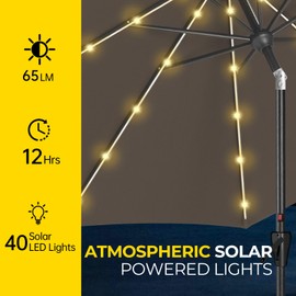 Tempera 9ft Patio LED Umbrella with light | Solar Powered Outdoor Umbrella | Market Table Parasol with Push Button Tilt and Crank, with Sturdy Pole&Fade resistant canopy,Easy to set