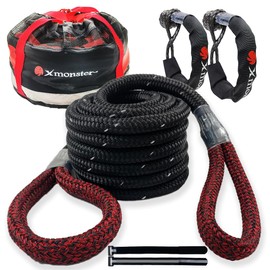 X MONSTER Kinetic Recovery Tow Rope 3/4" x 20' (MBS 22,000 lbs) with Reflective Tape and 2 Soft Shackles (35,000lbs), Free Durable Handbag Off-Road Recovery Kits