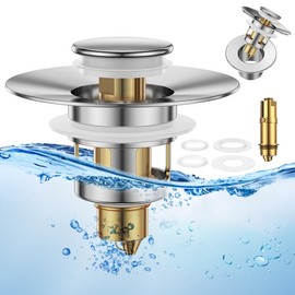 JOMST Bath Universal 2-in-1 Bathroom Sink Stopper, Pop-up with Anti-Clog Removable Stainless Steel Filter Basket Drain Hair Stopper, Anti-Odor Stopper:_1 Piece（Without basket）