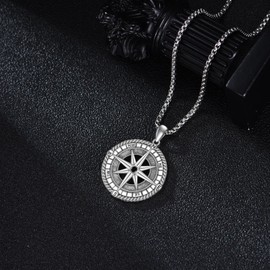 JERWLI Compass Necklace 925 Sterling Silver Compass Pendant Graduation jewellery Gifts for Men