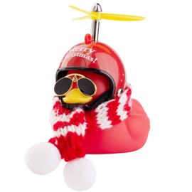 MuMyer Rubber Duck Car Ornaments Red Duck Car Dashboard Decorations for Christmas Decor and Home Decorations with Helmet Scarf and Sunglasses(R1)