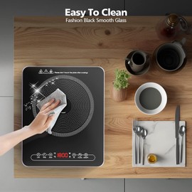 Induction Cooktop 1800W True, Single Burner Induction Stove Portable 110v, Countertop Induction Hot Plate,9 Power Levels, Kids Lock &Timer, Overheat Protection