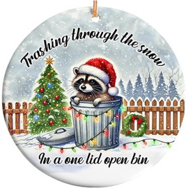 Decorlion Raccoon Through The Snow Ceramic Ornament, Christmas Tree Decoration, Hanging Ornament, for Raccoon Lovers