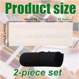 LEOINAER 36 Holes Pencil Roll Case Packaging Holder Pencil Wrap, 2 Pieces, 36 Compartments, Robust Cotton, Ideal for Artists and Students