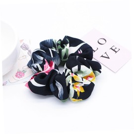BIUDECO Elastic Hair Ties for Thick Hair 3 Pack Flower Printing Ponytail Holders Women Girls