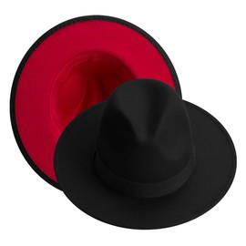 KUJUHA Fedora - Sombreros Fedora de fieltro para hombres y mujeres, sombreros Fedora de dos tonos de ala ancha, Negro & rojo, Large-X-Large