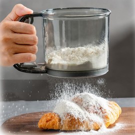 Vientiane Powdered Sugar Shaker with Scale, Fine Mesh Flour Sieve Cup Made of Stainless Steel, Fine Mesh Metal Sieve for the Kitchen, Powdered Sugar Shaker, Sieve, Flour Sieve, Fine Sieve, Made of