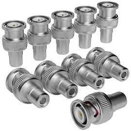 BNC to RCA Adapter (10 Pack) BNC Male to RCA Female Connector Coaxial Coax RG6 Adapter Kit Coupler for CCTV-6/10/20 Pack+4 Types for Selection