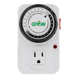 Grow1 Single Outlet Mechanical Timer 24 Hour Hydroponics Grow Light Timers Electrical Outlets, Universal Wall Plug 3-Prong Grounded Outlet, UL Listed, 120v