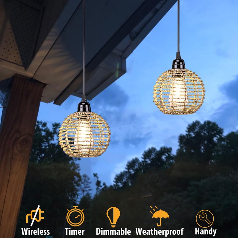 Battery Operated Hanging Pendant Lantern Lights, Outdoor Chandelier Light with