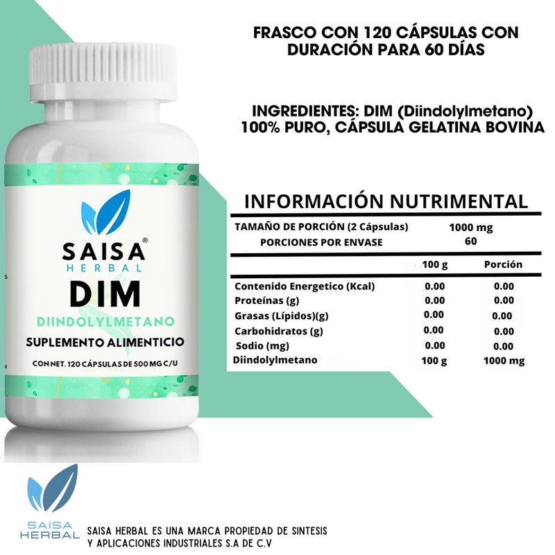 Suplemento Dim (diindolilmetano) 120 Cápsulas Saisa Herbal