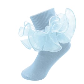 MKYSZLT Girls Ruffle Socks Toddler Girl Frilly Dress Socks Double Lace Big Ruffles Fold Over Church Fancy Sock for Baby Kids (US, Age, 8 Years, 10 Years, light blue - 1 pair)