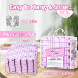 AnoleAir 9 PCS Blocking Mats for Knitting, Blocking Mats for Crochet Projects, Extra Thick Knitting Blocking Mats with 150 T-Pins and Storage Bag, Crochet Blocking Board for Crocheting