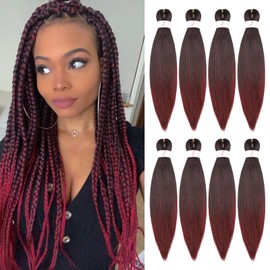 Ombre Burgundy Braiding Hair Pre Stretched 16 Inch 8 Packs Professional Synthetic Braiding Hair for Box Braids/Twists/Crochet Braids No Itch Hot Water Setting Soft Yaki Texture (1B/Bug#)
