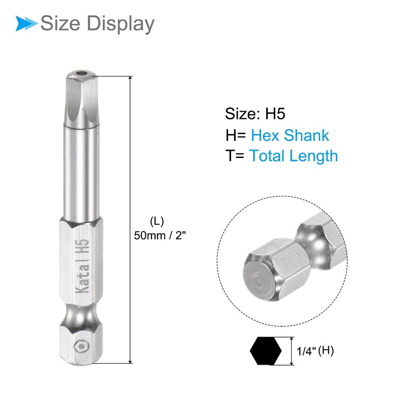 CoCud Magnetic Pentagon Bits, H5 Head 1/4" Hex Shank 2"