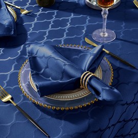 SASTYBALE Jacquard Tablecloth Flower Pattern Polyester Table Cloth Spill Proof Dust-Proof Wrinkle Resistant Table Cover for Kitchen Dining Tabletop Decor(Rectangle, 60" x 120" (10-12 Seats),Navy)