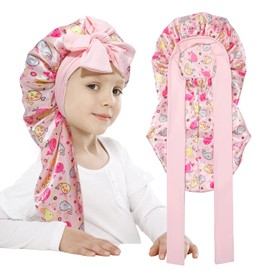 Monopa Long Toddler Silk Bonnet for Sleeping Kids Elastic Satin Bonnets for Kids Curly Hair Braid Bonnet for Boys Girls Infants Night Cap with Stretchy Tie Band(Whale+Pink)