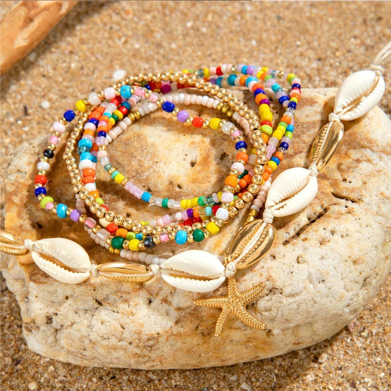 Luolinice 7PCS Shell Bracelet for Women Boho Layered Seashell Bracelet