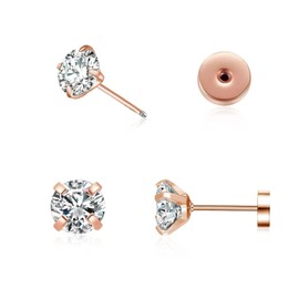 3mm Tiny Cubic Zirconia Screw on Stud Earrings,Unisex Flat Back Stud Earrings, Cartilage Tragus Helix Piercing Steel Hypoallergenic Earring Jewelry Gift for Women Men Girls Teens