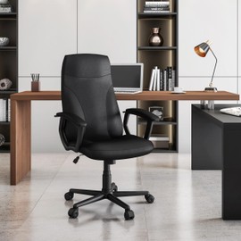 Techni Mobili PU Leather Office Chair with Padded Armrests, Height Adjustable Executive Desk Chair with Tilt Control, Black