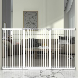 41" Extra Tall and Wide Baby Gate, 72.3-74" Wide Pet Cat Gate for Doorway, Extra Wide Pressure Mounted Child Door with Expansion Kit, Metal Safe Gate, Tall Dog Gate, White