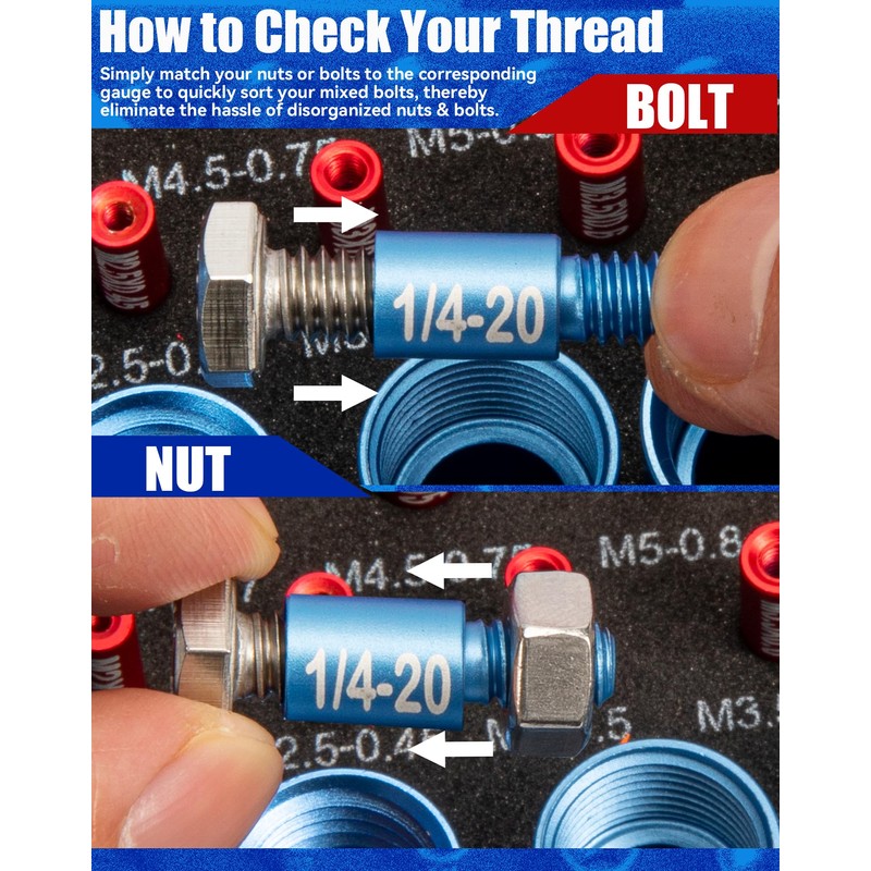 VEXTHYX 66 Nut and Bolt Thread Checker with 32 Metric