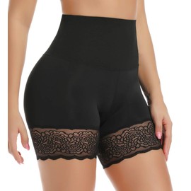 Vaslanda Women Lace Slip Shorts for Under Dress High Waist Belly Control Anti-Chafing Undershorts Safety Underwear Panty Black S