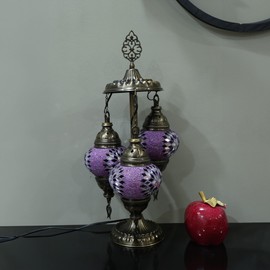 Asylove Turkish Lamp, 3 Globe Turkish Mosaic Table Lamp, Living Room and Office Decoration Lighting 5 inc Globe Total Dimesions 12 x 12 x 24 inch (Purple)