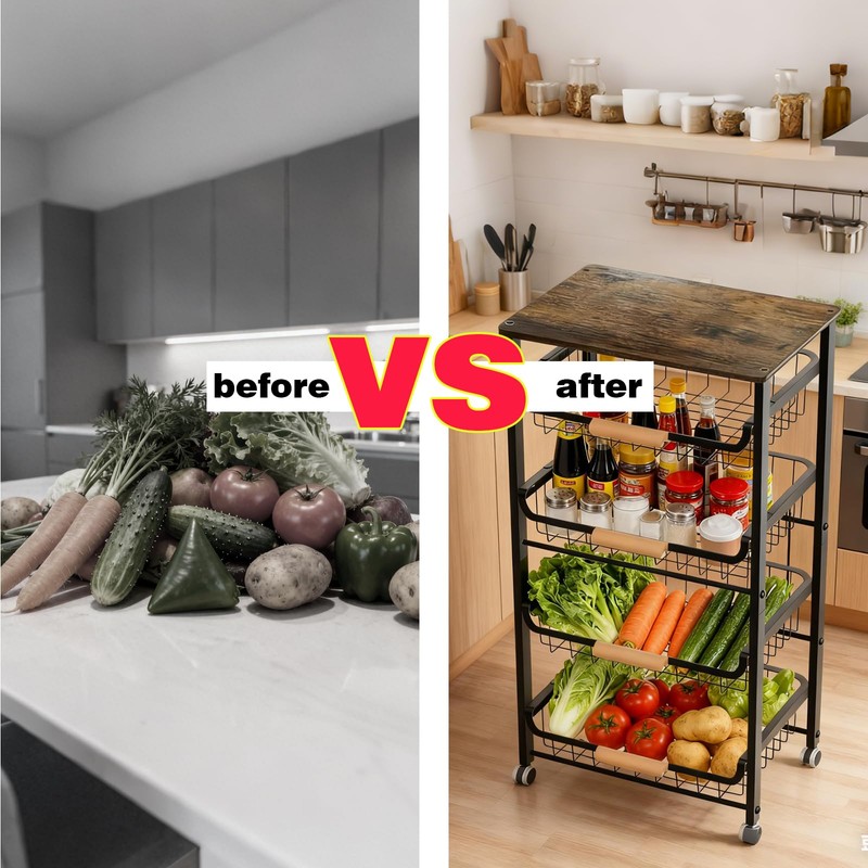 ULIKEUS 5-Tier Utility Kitchen Cart Storage with Pull-Out Baskets and