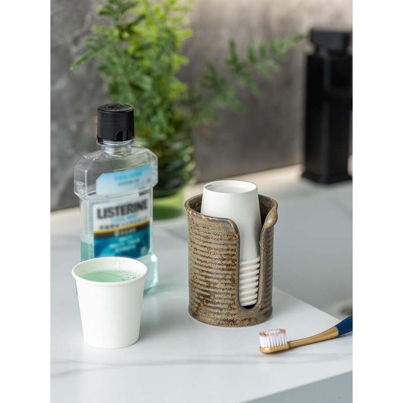 YHOJOY Ceramic Bathroom Cup Dispenser, 3 Oz Mouthwash Cup Dispenser