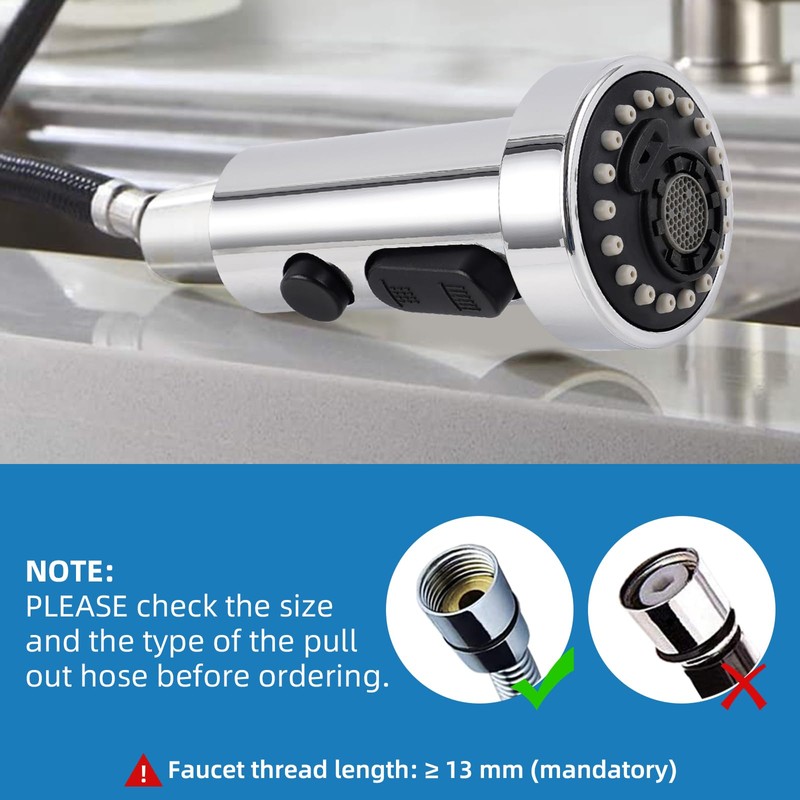 Hibbent 3 Modes Tap Attachment Pull Out Shower Head Kitchen