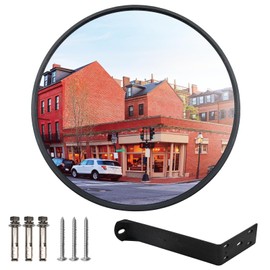 12” Acrylic Convex Mirror Convex Security Corner Mirror, Adjustable Fixing Bracket with Wide Angle, Indoor Outdoor Curved Safety Mirror for Room Driveway Parking Garage Office