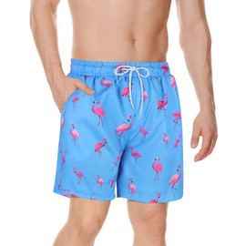 Zando Men's Shorts, Mens Swimming Shorts with Compression Liner, Quick Dry Bathing Suits with Pockets Swimming Trunks 2025, Summer Clothes for Men, Sky Blue Flamingo, XXL