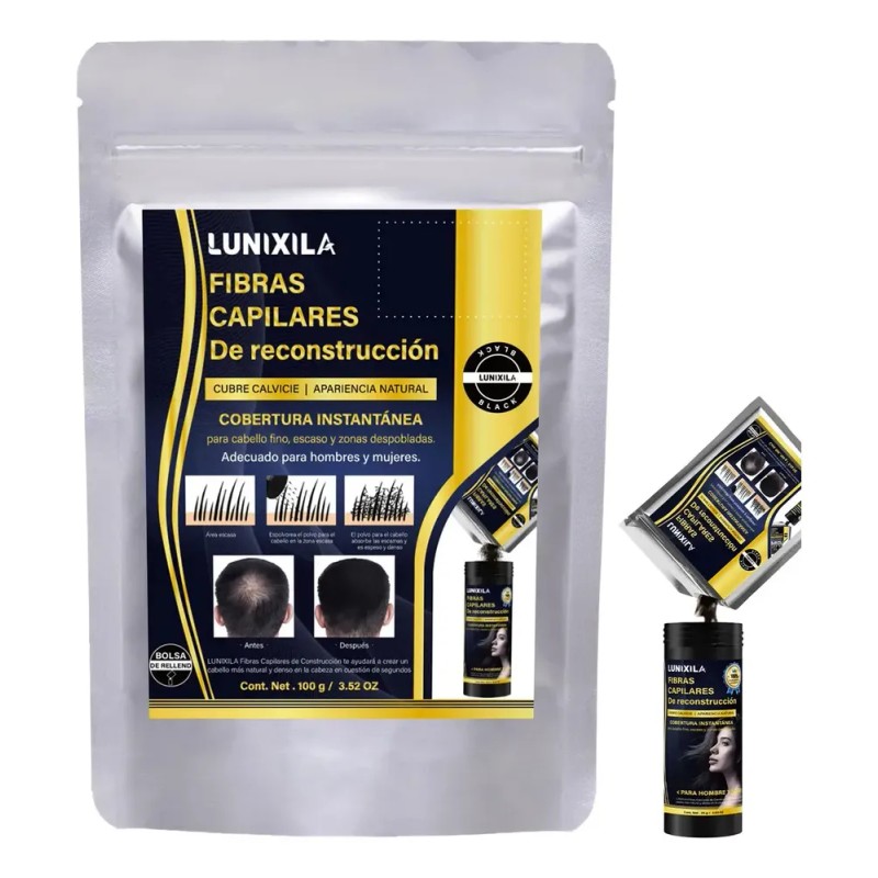 Lunixila Fibras Capilares 100g Relleno Cubre Calvicie Negro
