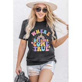 AMWIPE Magic Kingdom Shirt for Women Magic Castle Graphic Tshirt Summer Vacation Graphic Tee Tops Gray