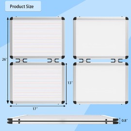 Dry Erase Board, 17x13 inch with 4 Sides Magnetic Whiteboard, A3 Foldable Small White Board with Lines, Perfect for Office, School, and Home. (Silver)