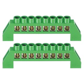 2Pcs Terminal Grounding Bar 8 Positions Brass Wire Screw Terminal Bus Bar Block Grounding Strip Green Shell for Electrical Distribution
