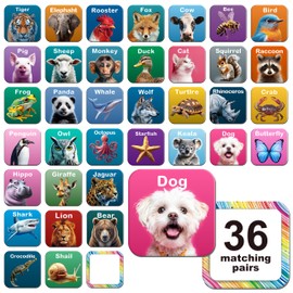 KIUKIUO 72 PCS Memory Matching Game, Real Animal Matching Cards for Toddlers 36 Pairs Memory Cards for Preschool 4 5 6 Years Old