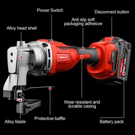 Cordless Gauge Shear, Metal Cutter 2600RPM Brushless Motor for Cutting Aluminium, Stainless Steel, Plastic (With 1 4.0AH Battery)