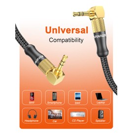 VANAUX 90 Degree Right Angle Aux Cable Male to Male 3.5mm Audio Cable Stereo Aux Cord Compatible with Laptop, Smartphone, Music Player,Tablets,Speakers (6.6feet/2m)