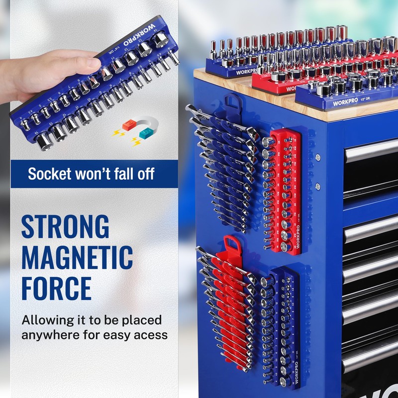 WORKPRO 8-Piece Magnetic Socket Organizer and Magnetic Wrench Organizer Set,
