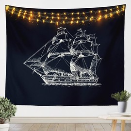 Nautical Wall Hanging Sailboat Printed Tapestry for Kids Boys Girls Teens Room Decor Ocean Themed Wall Blanket Sea Adventure Wall Art Large 59"x82"