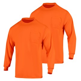 Sicalobo High Vis Long Sleeve Safety Work Shirts for Men,Hi Vis Fluorescent Construction Workwear Tee,2 Pack(Orange,3XL)