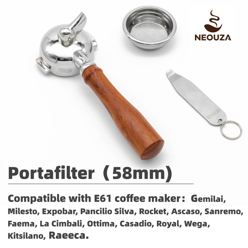 NEOUZA 58mm Espresso Portafilter Compatible with E61 Coffee Machine,Non-pressurized Basket,Single