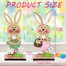 KSVFTB 2 PCS Easter Bunny Decorations, Easter Decorations Home, Easter Bunny, Stand up Wooden Bunnies Easter Table Decorations for Easter Spring Home Office Decor