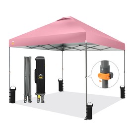 CROWN SHADES Adjustable Height on The Fly, 10x10 Pop Up Canopy - Beach Tent with One Push Setup - Easy Outdoor Sun Shade for Events, Parties, Camping - Outside Shade with STO-N-Go Bag, Pink