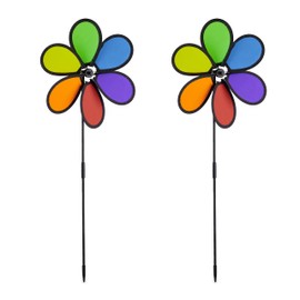 Relaxdays flower windmill, set of 2, decorative garden pinwheel, wind spinner for adults & children, multicoloured, Polyester, 66 x 27 x 7 cm