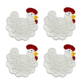 WAIT FLY Handmade Crochet Coasters Cute Chicken Drink Coaster Set for Coffee Table Tabletop Protection Home Decor